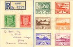 Jersey 1941 ½d + 1d Arms and 1943 ½d - 3d set Very Fine Used set on neat cover