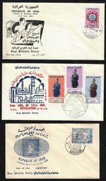 IRAQ 1959 61 THREE FDCs W/CACHET CHILDREN WELFARE WEEK HEALTH & HYGIENE & 2nd RE