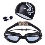 Adult Swimming Glasses Kit Coated Lens Anti Fog Swim Goggles + Cap + Case + Nose