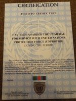 UN UNITED NATIONS UNPROFOR MEDAL CERTIFICATE - QUALITY ITEM