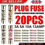 20x Mixed Domestic Fuses 3a 5a 10a 13a Plug Top Household Mains Ceramic Fuse UK