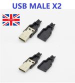 USB 2.0 Self Solder Type-A Plug 4-pin Male Adapter Connector Jack & Covers X2