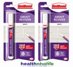 2x UniBond Grout Reviver Pen White 7ml Anti Mould Tile Bathroom Restorer