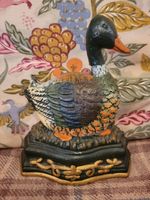 Vintage Cast Iron Mallard Duck Doorstop Hand Painted Heavy Country Farmhouse 90s