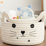 Cat Storage Basket Woven Organizer with Ears Easter Decorative Gift Basket 8.3"