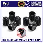 8x DUST AIR VALVE TYRE CAP BLACK PLASTIC COVERS CAR BIKE WHEEL & MOTORBIKE NEW
