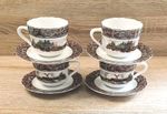 Franklin Mint Vtg Hunting Lodge Porcelain Tea Cups & Saucers Deer & Pinecones X4