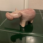 Hippopotamus Vintage Soapstone Pink Standing Hippo Hand Carved Ornament 4”