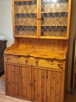 Solid Pine Dresser with 2 Glassed Lead Design Doors Drawers Storage Unit. Used.