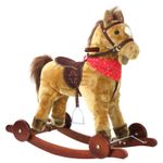 WOODEN ROCKING HORSE TEX LUXURY PLUSH TOY & PUSH ALONG WHEELS & SOUND 18 MONTH+