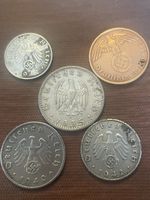 5 German Coins 1,2,5, 10 & 50 Pfennig Photos 4 With Nazi Swastika