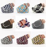 Mens Ladies Belts Canvas Webbing Braided Leather U Buckle Elastic Woven Stretch