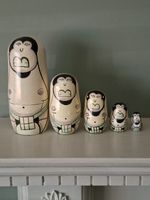 SET OF 5 CHILD FRIENDLY RUSSIAN WOODEN SUMO WRESTLER DOLLS. 223