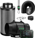 VIVOSUN AeroZesh T6 6'' 408 CFM Inline Duct Fan w/E42A,Carbon Filter &8' Ducting