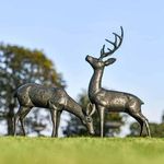 Deluxe Pair of Aged Verdigris "Cherry & Blossom" Stag & Doe Garden Sculptures