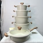 Granite Cookware Set 10 Piece Non Stick Pots & Pan with Lid Induction Safe Grey