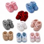 Newborn Baby Booties Bow 0-3 Months Knitted Soft Ribbon White Pink Blue Grey