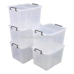 NEW Smart Storemaster Pack Of 5 Clear Plastic Storage Boxes Box & Lid 40 Litre