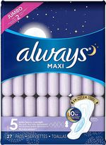 Always Maxi Overnight Extra Heavy Flow With Wings, Unscented Pads 27 Count