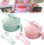 1 Set Ramen Bowl Set With Lid Chopsticks Microwavable Noodle Cooker Kitchen Bowl