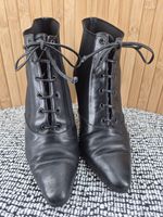Vintage Danos Black Leather & Fabric Victorian Styled Lace Up Ankle Boot UK 4