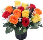 Artificial Roses Rosebuds Apricot Yellow Red White Memorial Grave Crem Pot