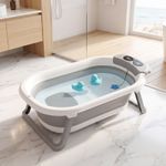 Foldable Baby Bath Tub Ergonomic with Temperature & Cushion Bath Pad + Bath Net