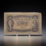 BANKNOTE Norwegian 10 Kroner Christie-issue Norges Bank Prefix D 1943 VINTAGE