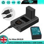 2× EN-EL25 4241 EN-EL25a Battery For Nikon Z30 Z50 Z50 ZFC & Dual Charger 2250mA