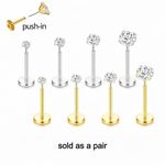 2Pc 20g Labret Piercing CZ Gem Push in Nose Stud Earring Cartilage Tragus Helix