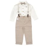 BABY BOYS BODYSUIT SHIRT WITH BOW TIE & PANT WITH BRACES OUTFIT
