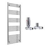 Reina Capo Flat Chrome Bathroom Heated Towel Rail 1800 x 500 and TRV Valves