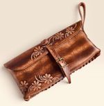 Vintage Murillo Leather Hand Tooled Large Clutch Purse 6x12" Floral/Loop Handle