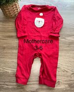 Mothercare Red/White Santa Christmas Embroidered Cotton Babygrow 3-6 Months