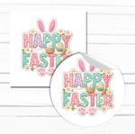 Happy Easter Stickers Gifts Bags Sweet Cones Labels GLOSS Knitted Bunny Eggs