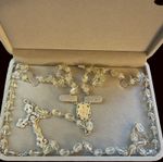 Beautiful Ornate Sterling & Filligree Capped Crystal Bead Catholic Rosary HEAVY