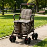 Walk & Rest Folding 6 Wheel Shopping Trolley with Seat & Brakes 27L