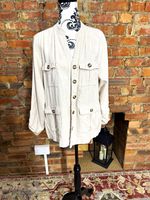 Isle Collection Women’s Beige Linen Button Front Pocket Jacket Mid-Length 16