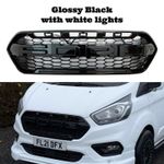 Glossy Black Grill For 2018-2023 Ford Transit Custom Front Grille White Light