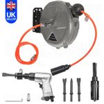 Air Pneumatic Gun Needle Scaler with Hammer Chisel Kit & 10m Air Line Hose Reel