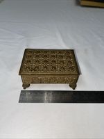 Vintage Solid Brass Footed Vanity Jewellery Trinket Box