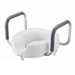 Raised toilet seat 5" high with padded armrests supports mobility disability