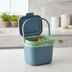 Blue Kitchen Caddy Food Waste Bin Compact Worktop Composting Bin Storage 4.5L