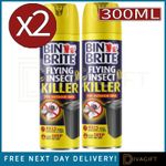2 x BIN BRITE FLY KILLER SPRAY 300ML OUTDOOR BIN MAGGOT EGG CONTROL EASY TO USE