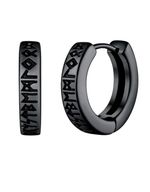 Men Womens Surgical Steel Hoop Earrings Viking Runes Round Hoops Earrings