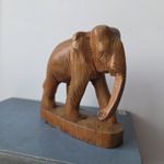 Vintage Hand Carved Wooden Elephant Figurine Statue Folk Art Boho Asian Decor 4"