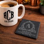 Personalised Initial Slate Coaster Monogram Any Name 10cm / 10cm COFFEE TEA