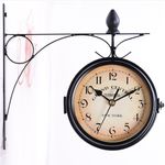 Vintage Outdoor Garden Station Wall Clock Hanging Double Sided Outside Bracket