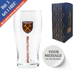 Personalised Engraved West Ham Pint Glass, Gift Boxed, Football Beer Glass