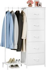 Chest of Drawers Bedroom with Clothes Rail and 5 Fabric Drawers, Reversible